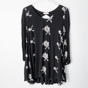 Altar’d State | Long Sleeve Black & White Floral Embroidered Mini Dress